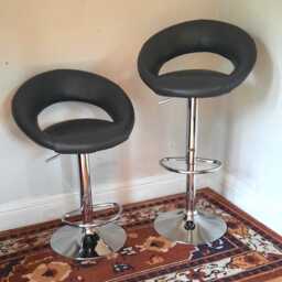Pair Of Vintage Leather Look & Chrome Adjustable Bar Stools - thumbnail 2