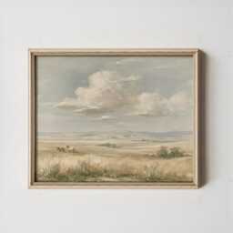 Horse Pasture Poster, Blue Sky Landscape Print, Country Wall Art, Paper - thumbnail 3