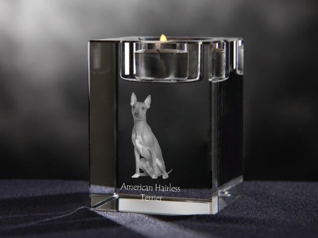 American Hairless Terrier - Crystal Candlestick With Dog, Souvenir, Decoration, Limited Edition, Collection - image 1