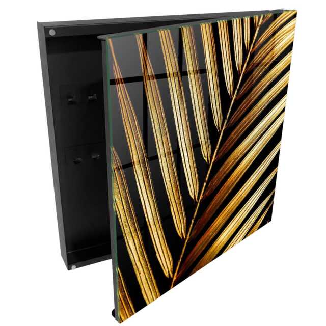 Golden Leaves Key Cabinet For Home, Black Box Wall, Minimalist Flowers & Plants, Lovers Of Elegance Nature - image 1