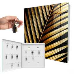 Golden Leaves Key Cabinet For Home, Black Box Wall, Minimalist Flowers & Plants, Lovers Of Elegance Nature - thumbnail 2