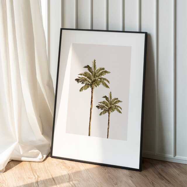 Palm Trees Print Boho Surf Wall Art, Coastal Neutral Botanical Illustration - image 1