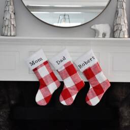 Red Buffalo Check Farmhouse Christmas Stocking, Personalized, Anderson Plaid, Cabin Decor, No.742 - thumbnail 2