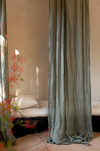 Sage Green Slightly Translucent Lightweight Linen Curtain, Sheer & Breezy Curtain Drop in Dusty Green, Light Khaki Panel - image 1
