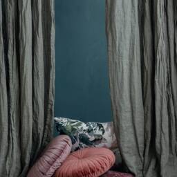 Sage Green Slightly Translucent Lightweight Linen Curtain, Sheer & Breezy Curtain Drop in Dusty Green, Light Khaki Panel - thumbnail 3