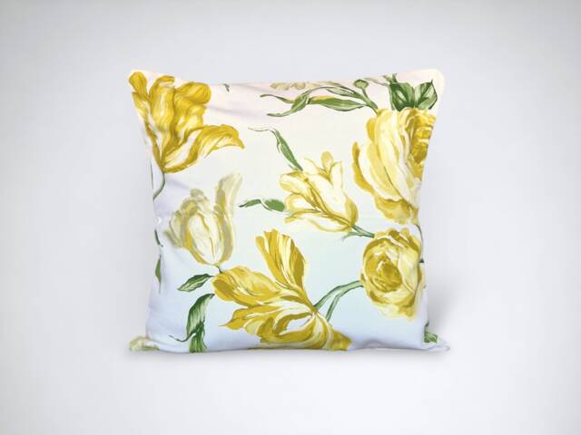 Yellow Floral Throw Pillow Cover - 16 Inch Cotton Cushion Handmade in The UK - image 1