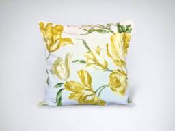 Yellow Floral Throw Pillow Cover - 16 Inch Cotton Cushion Handmade in The UK - thumbnail 1