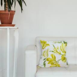 Yellow Floral Throw Pillow Cover - 16 Inch Cotton Cushion Handmade in The UK - thumbnail 2
