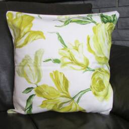 Yellow Floral Throw Pillow Cover - 16 Inch Cotton Cushion Handmade in The UK - thumbnail 3