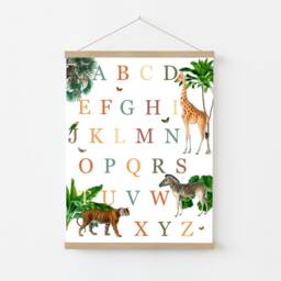 Jungle Animals Nursery Wall Tapestry Set, Personalised Safari Canvas Art, Wooden Poster Hangers, Playroom Decor, 1st Birthday Gift Kids Room - thumbnail 4