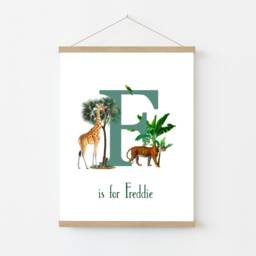 Jungle Animals Nursery Wall Tapestry Set, Personalised Safari Canvas Art, Wooden Poster Hangers, Playroom Decor, 1st Birthday Gift Kids Room - thumbnail 2