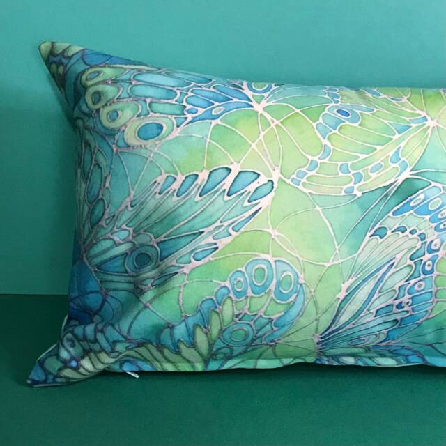 Green Butterfly Accent Pillow - Emerald & Mint Turquoise Butterflies Throw Settee Or Sofa Cushion - image 1