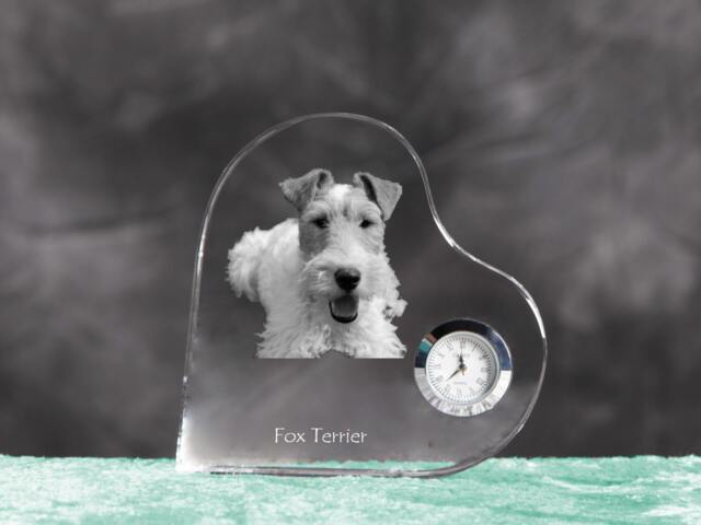 Fox Terrier - Crystal Clock in The Shape Of A Heart With Image Pure-Bred Dog - image 1