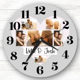 Couple Love Heart Photos Grey Romantic Personalised Gift Clock - thumbnail 1