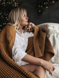 Waffle Linen Blanket Cinnamon Powder Organic Cotton Bed Throw - thumbnail 1