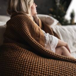 Waffle Linen Blanket Cinnamon Powder Organic Cotton Bed Throw - thumbnail 3