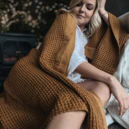 Waffle Linen Blanket Cinnamon Powder Organic Cotton Bed Throw - thumbnail 2