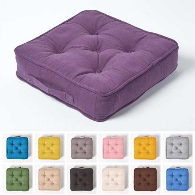 Rajput Ribbed Cotton Floor Cushion - 13 Colours, Comfy Seat Pad With Handle, Oeko-Tex?? Certified 40 X 8 cm Handmade & Durable - image 1
