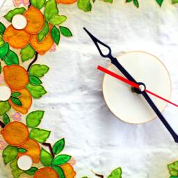 stain Glass Kitchen Clock - Hand Paint Round Wall Italy Mediterranean Decor Sicily Lemon - thumbnail 2