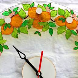 stain Glass Kitchen Clock - Hand Paint Round Wall Italy Mediterranean Decor Sicily Lemon - thumbnail 3