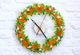 stain Glass Kitchen Clock - Hand Paint Round Wall Italy Mediterranean Decor Sicily Lemon