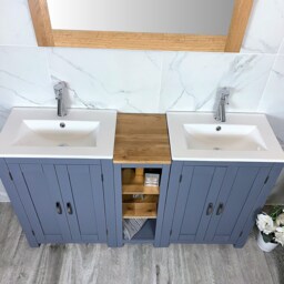 Bathroom Vanity Unit - Sink Washstand Slimline Grey Painted With Inset Counter Sunk Basin Sinks Taps & Plugs Included - thumbnail 2