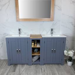 Bathroom Vanity Unit - Sink Washstand Slimline Grey Painted With Inset Counter Sunk Basin Sinks Taps & Plugs Included - thumbnail 1