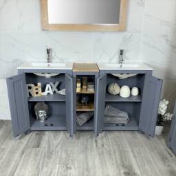 Bathroom Vanity Unit - Sink Washstand Slimline Grey Painted With Inset Counter Sunk Basin Sinks Taps & Plugs Included - thumbnail 3