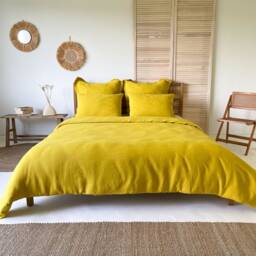 Chartreuse Linen Duvet Cover, Washed Bedding, Comforter Cover Queen King California Sizes - thumbnail 2