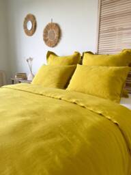 Chartreuse Linen Duvet Cover, Washed Bedding, Comforter Cover Queen King California Sizes