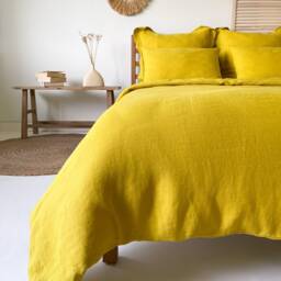 Chartreuse Linen Duvet Cover, Washed Bedding, Comforter Cover Queen King California Sizes - thumbnail 3