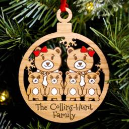 Same Sex Family, Cute Bear Christmas Tree Decoration, Personalised Engraved Xmas Bauble, Secret Santa, Lesbian Mums Mummy Kids Family Of 6 - thumbnail 3