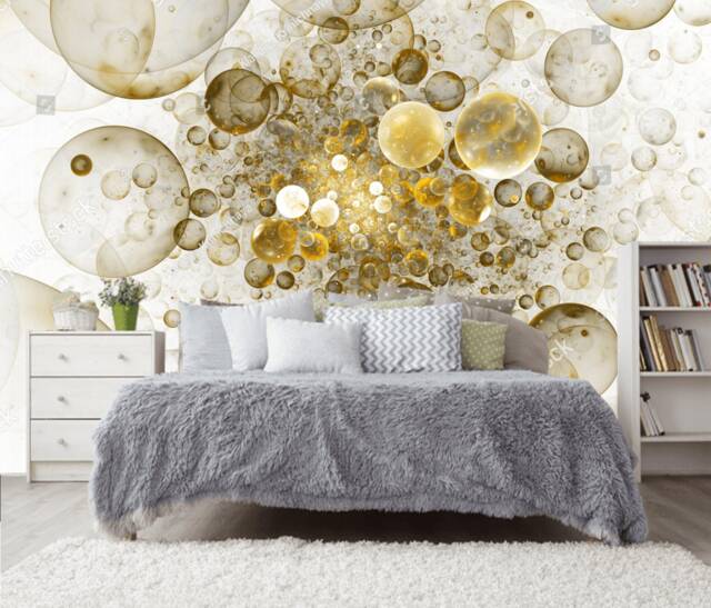 Glittering Gold Bubbles 3D Wall Sticker Decor Ceiling Golden White Mural Self Adhesive Exclusive Design Photo Wallpaper - image 1