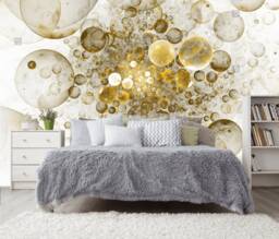 Glittering Gold Bubbles 3D Wall Sticker Decor Ceiling Golden White Mural Self Adhesive Exclusive Design Photo Wallpaper