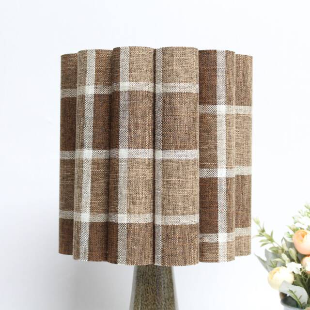 Handmade Brown Plaid Fabric Drum Lampshade - image 1