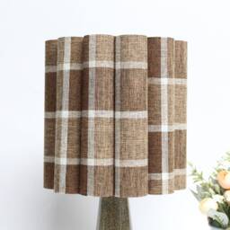 Handmade Brown Plaid Fabric Drum Lampshade - thumbnail 1