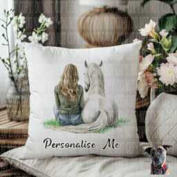 Horse & Girl Cushion - Personalised With Name/Phrase 6 Designs Available - thumbnail 3