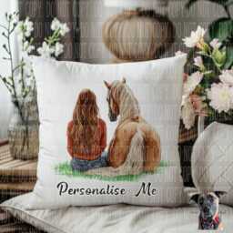 Horse & Girl Cushion - Personalised With Name/Phrase 6 Designs Available - thumbnail 1
