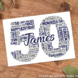 50Th Word Art Personalised Print, Fiftieth Custom Wall Framed Picture Birthday Gift, For Him, Her, Men, Women, Male A5, A4, A3 - thumbnail 3