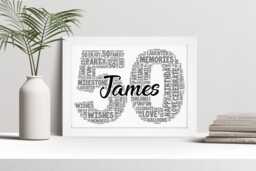50Th Word Art Personalised Print, Fiftieth Custom Wall Framed Picture Birthday Gift, For Him, Her, Men, Women, Male A5, A4, A3 - thumbnail 1