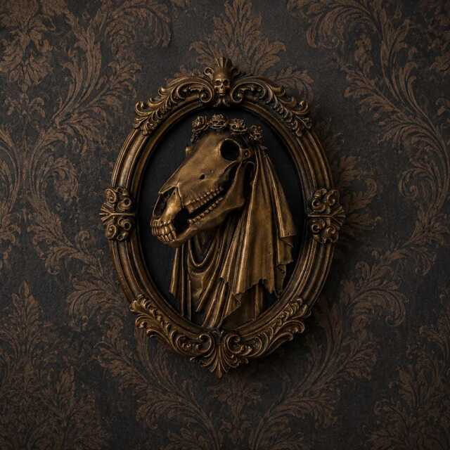 Mari Lwyd Gothic Frame Wall Art - Hand Painted Resin Black Bronze - image 1