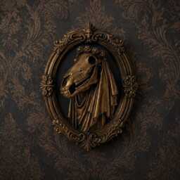 Mari Lwyd Gothic Frame Wall Art - Hand Painted Resin Black Bronze - thumbnail 1