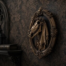 Mari Lwyd Gothic Frame Wall Art - Hand Painted Resin Black Bronze - thumbnail 2