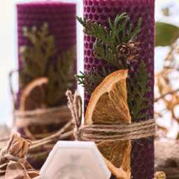 Beeswax Gifts Purple Set. 2 Pillar 100% Candles With Natural Honey Scent - Size 13 X 5 cm & Shea Butter Soap For Gift Home - thumbnail 3