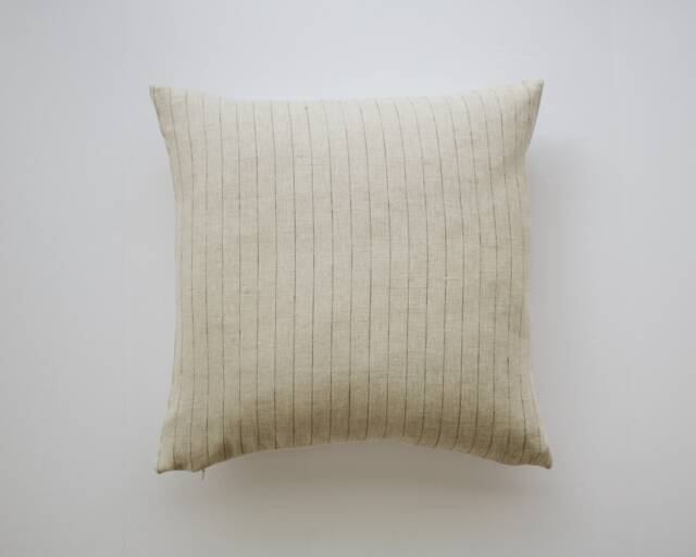 Brown Striped Linen Pillow Cover 18x18, Modern Farmhouse Pillows, Minimalist Throw Neutral Home Decor, Simple Accent - image 1