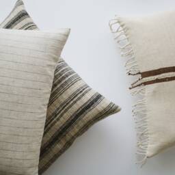 Brown Striped Linen Pillow Cover 18x18, Modern Farmhouse Pillows, Minimalist Throw Neutral Home Decor, Simple Accent - thumbnail 4