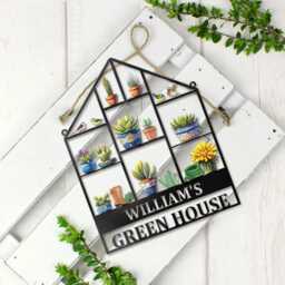 Custom Garden Metal Sign, Personalized Greenhouse Name, Hanging Outdoor Wall Art For Home Gardens - thumbnail 2