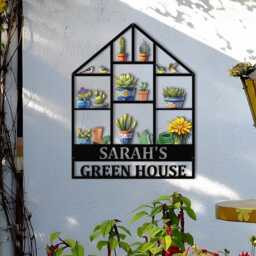 Custom Garden Metal Sign, Personalized Greenhouse Name, Hanging Outdoor Wall Art For Home Gardens - thumbnail 1