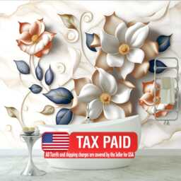 Floral Marble Art Print Wallpaper Mural, Peel & Stick - thumbnail 1