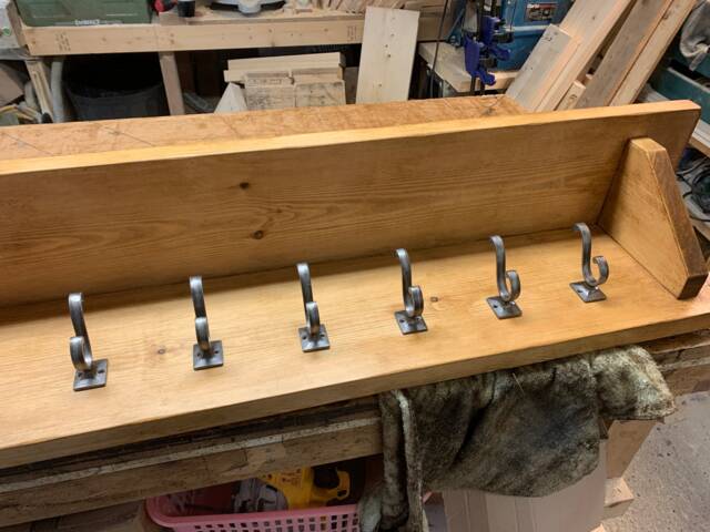 Handmade Solid Coat Rack With Cast Iron Scroll Hooks - image 1